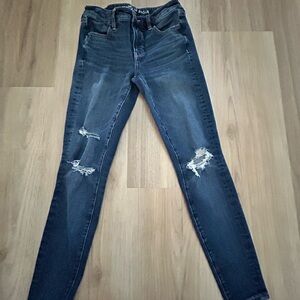 American Eagle Outfitters Dark Blue Ripped Skinny Jeans